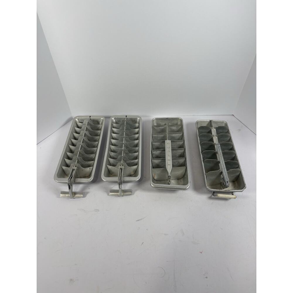 Vintage Aluminum Ice Cube Trays Lot 4 Philco Metal Freezer Trays